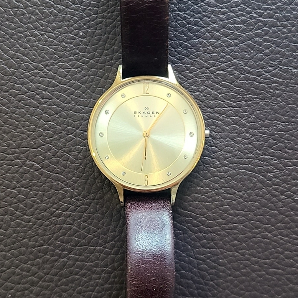 Skagen Anita Lille Medium Brown Leather Women's Watch